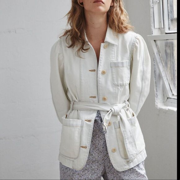 REBECCA TAYLOR LA VIE DENIM BELTED JACKET SIZE M - Picture 1 of 10